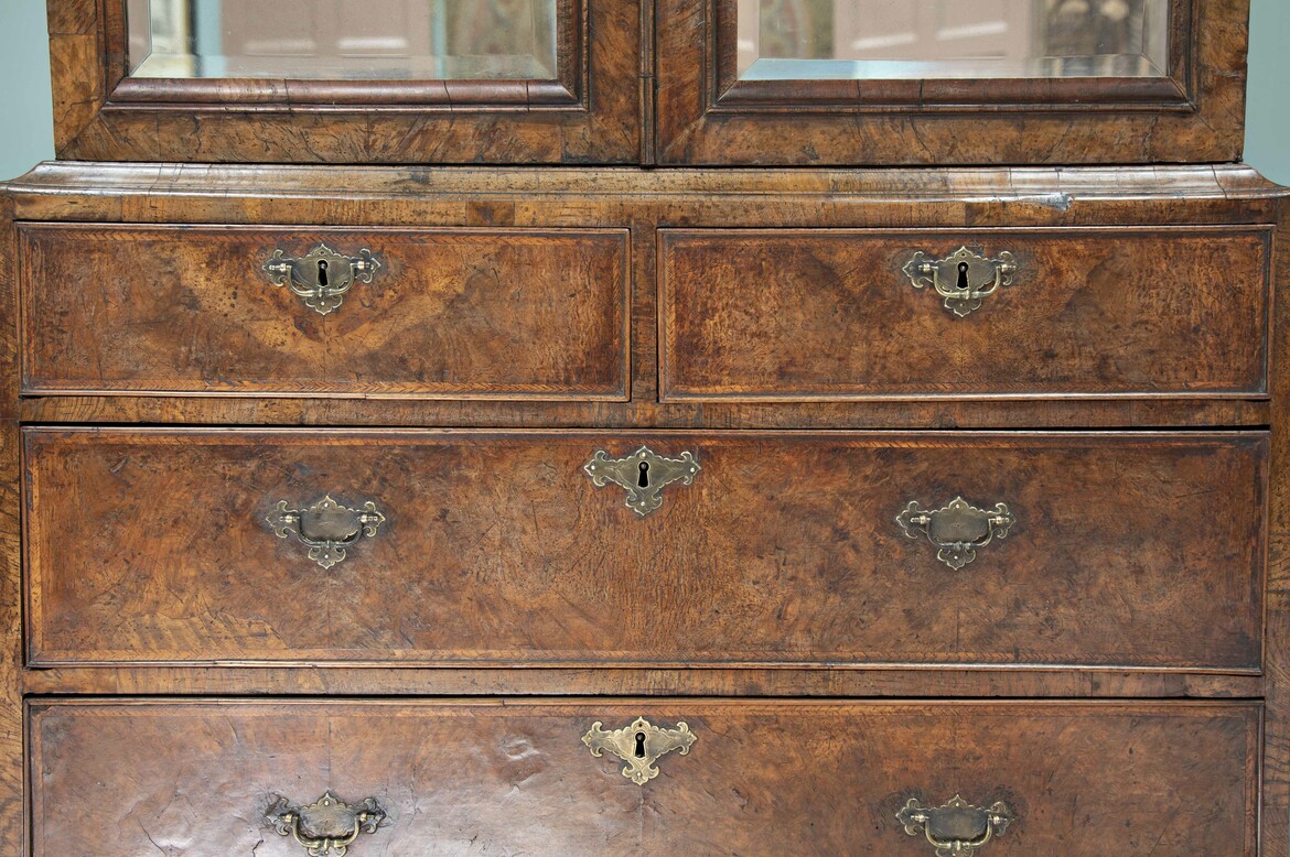 Max Rollitt antique walnut cabinet on chest