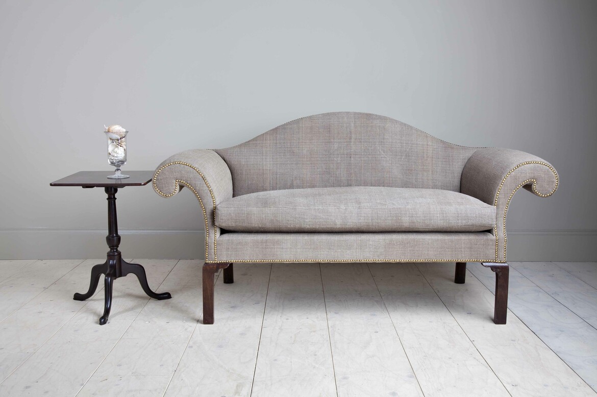 Max Rollitt antique camelback sofa