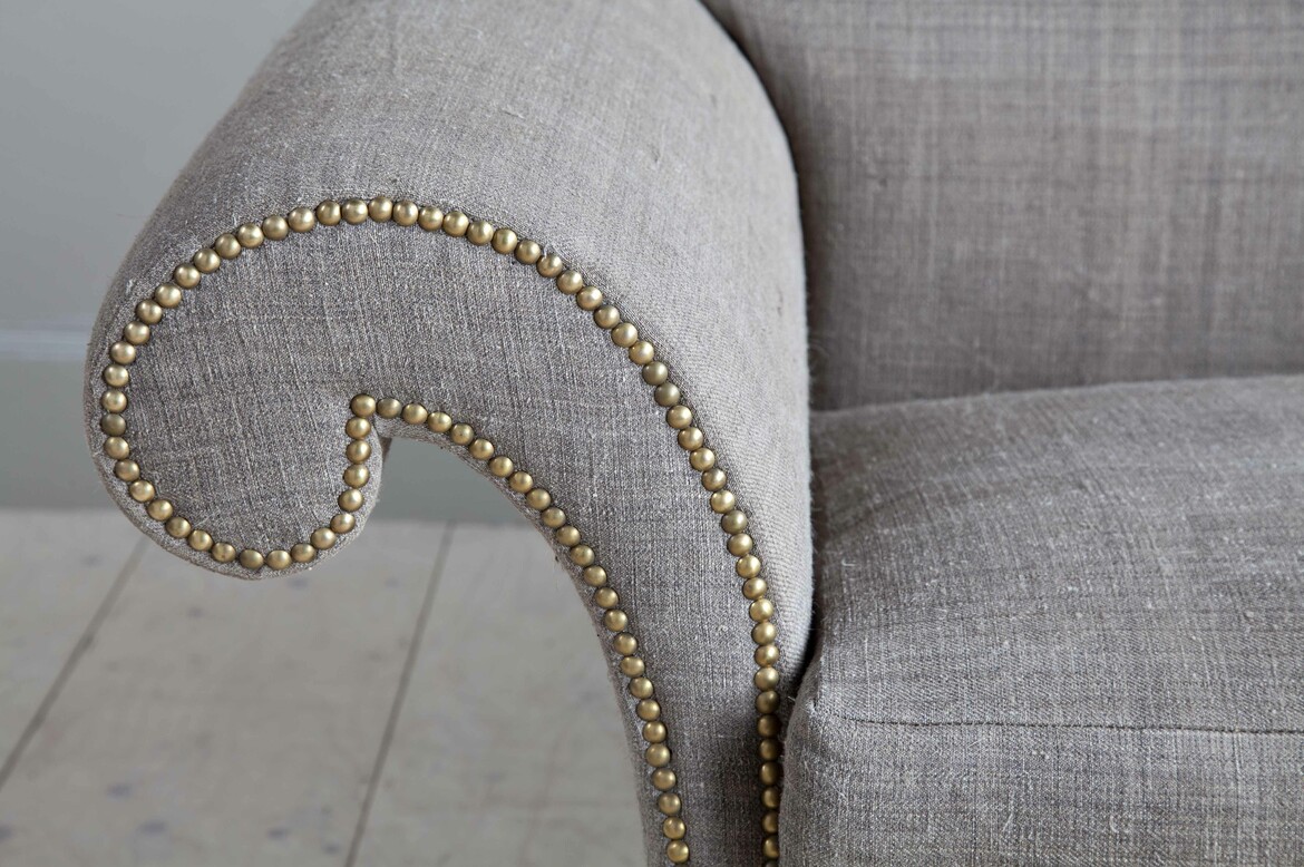 Max Rollitt antique camelback sofa