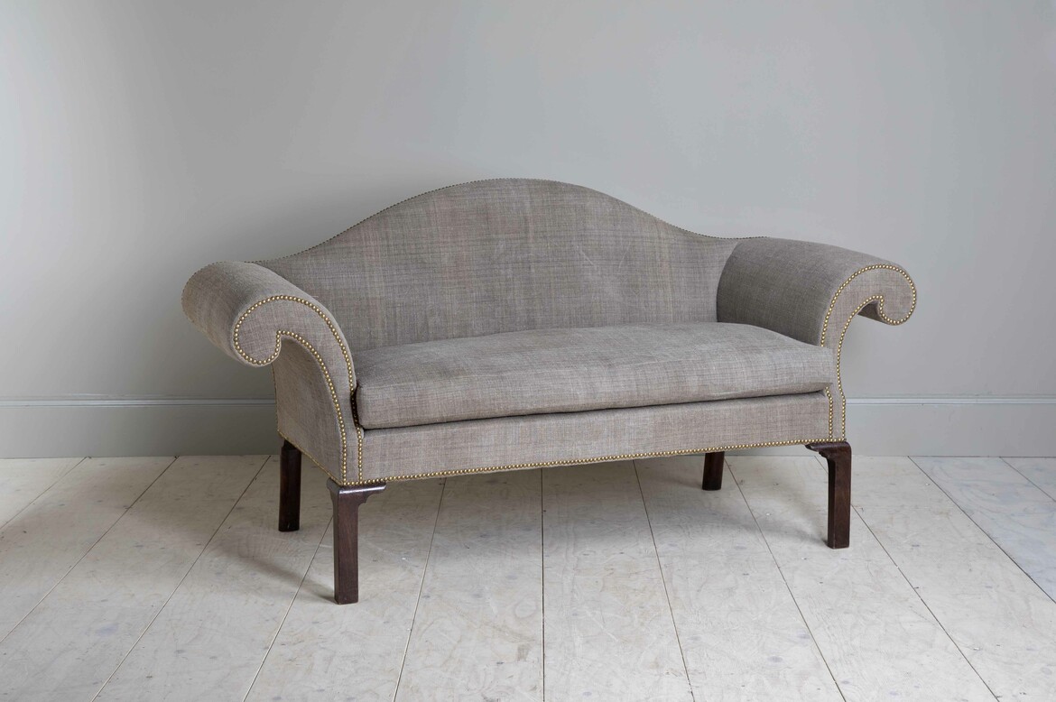 Max Rollitt antique camelback sofa