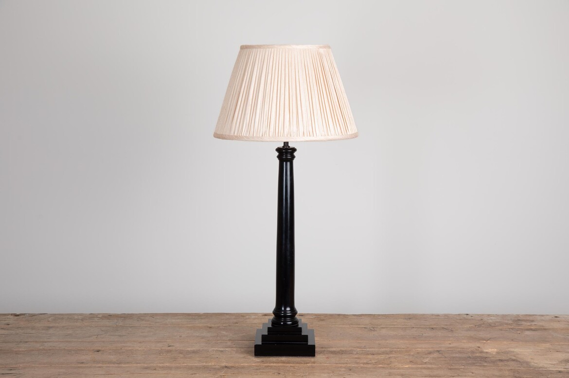 Max Rollitt Bespoke ebonised coloumn lamp with opaline lampshade